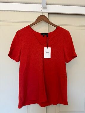 Theory A-Line Crepe V-Neck Top Light Cranberry Size S NWT